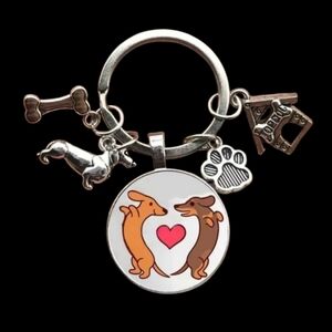 Dachshund Lovers Round‎ Dog Animal Tag Key Chain Purse Charm Key Holder Keyring